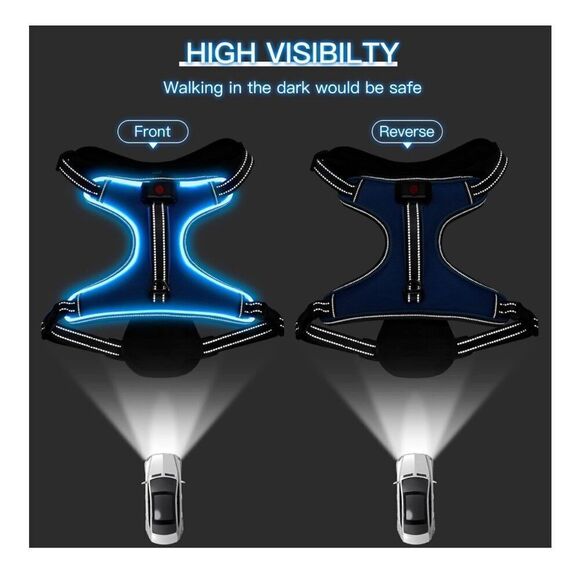 NEW LED Dog Harness Light Up Dog Harness Reflective Adjustable S - Picture 6 of 11